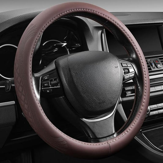 【2025 Model】 Premium Nappa Leather Car Steering Wheel Cover for Men Women, Non-Slip, Breathable, Universal 15 inches Steering Wheels, Brown