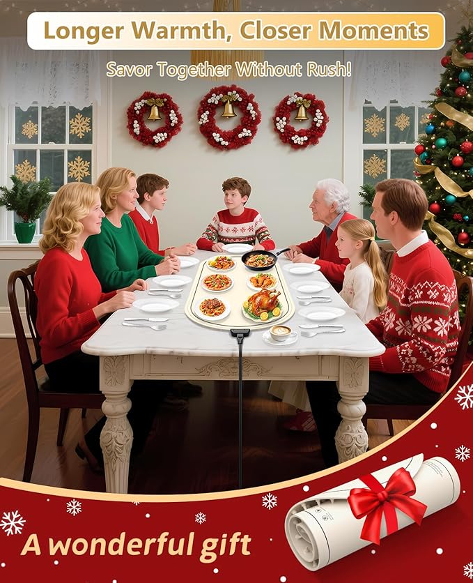 Warming Mat for Food Extra Large,Temperature Adjustable Food Warmers for Parties Buffet with Timer,Silicone Food warming trays with Heat Proof Base,Roll Up Food Heating Mat for Home & Travel(Beige)