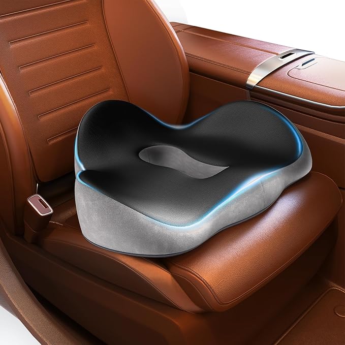 Seat Cushion for Pressure Relief - Medical Grade Coccyx Pain Relief for Sciatica & Tailbone, W-Shaped Memory Foam with Non-Slide Base, Office/Car/Wheelchair (Black)