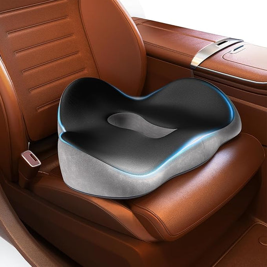 Seat Cushion for Pressure Relief - Medical Grade Coccyx Pain Relief for Sciatica & Tailbone, W-Shaped Memory Foam with Non-Slide Base, Office/Car/Wheelchair (Black)