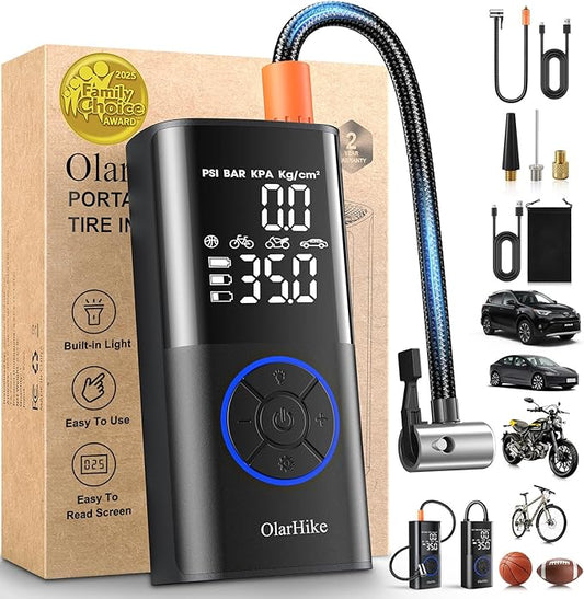 OlarHike Tire Inflator Portable Air Compressor, Smart Dual Hose System, 160PSI Auto Air Pump for Car Tires, Bike,Bicycle, Motorcycles,Electric Pump with LED Light & Digital Pressure Gauge