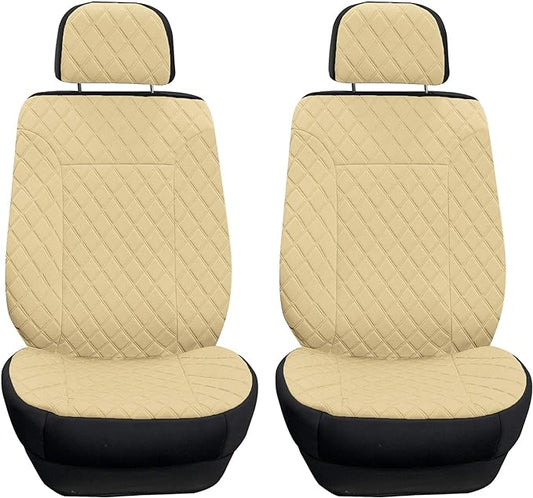 TLH Prestige 79 Diamond Stitch Beige Neosupreme Car Seat Cushions, Two Pack Seat Covers for Cars, Water Resistant, Universal Fit Car Seat Protector