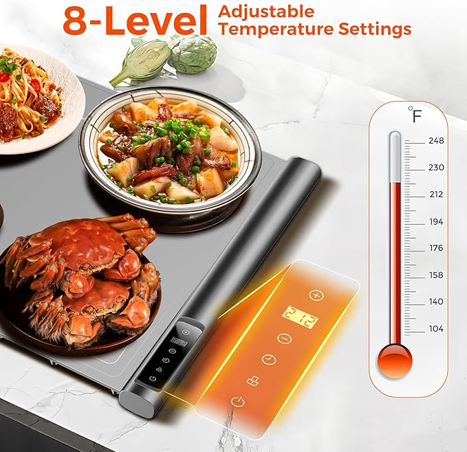Warming Mat for Food,Silicone Electric Warming Tray for Buffets Party and Home,10s Fast Full Surface Food Heating pad,Portable Design for Daily Use,8 Temperture Settings & 1-6h Timer (Dark Grey)