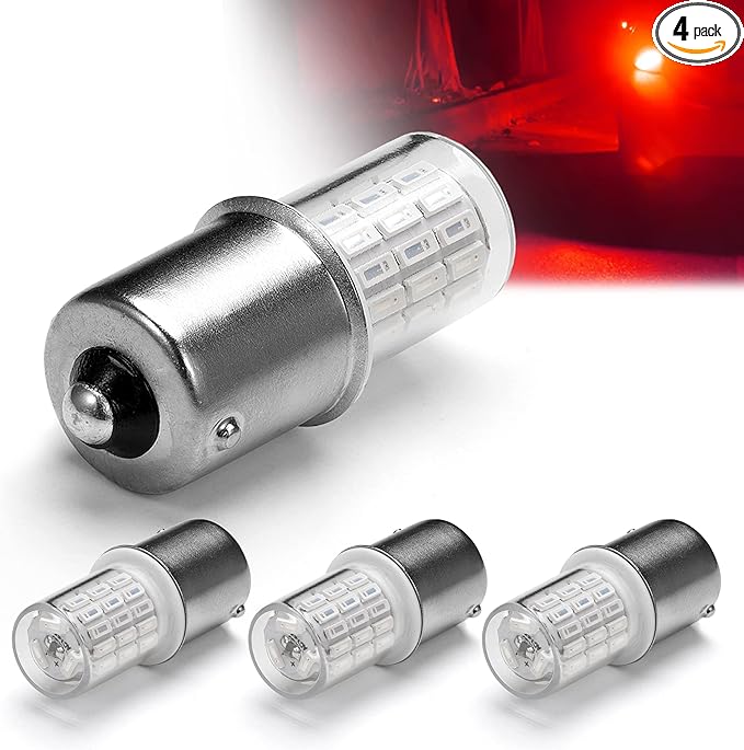 12V 1156 BA15S Red 1003 1141 7506 LED Bulbs Brilliant Red,DC Bayonet Single Contact Base,AC10-24V DC10-30 volt LED Replacement for Brake,Tail Lights,Blinker,Turn Signal,Parking or Running Lights,4Pack