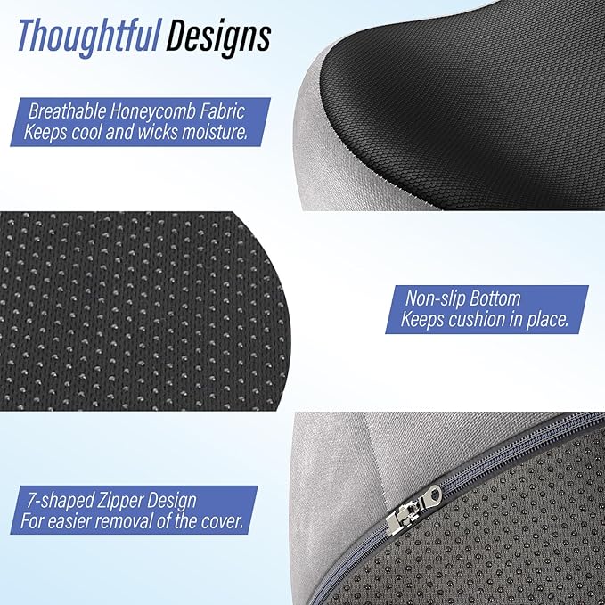 Seat Cushion for Pressure Relief - Medical Grade Coccyx Pain Relief for Sciatica & Tailbone, W-Shaped Memory Foam with Non-Slide Base, Office/Car/Wheelchair (Black)