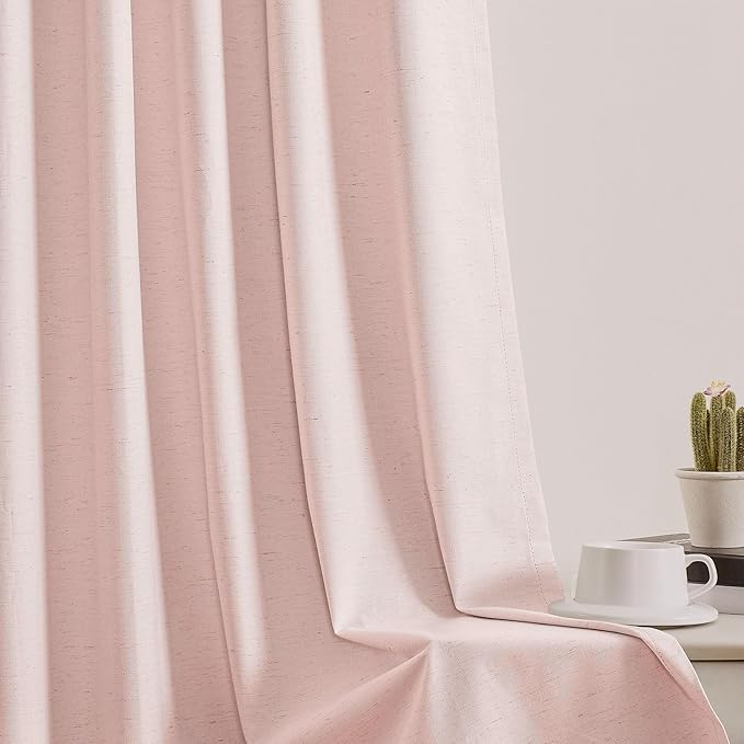 UHITECH 90 Inch Curtains for Living Room Pink Blackout Curtain for Bedroom 2 Panels Set Window Linen Textured Noise Reducing Thermal Insulated Rod Pocket Modern Farmhouse Drapes