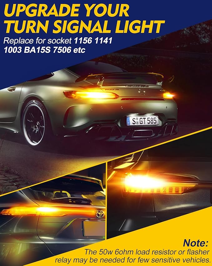 1156 LED Bulbs for Turn Signal Light, Amber Yellow 1141 1003 7506 BA15S LED Replacement Bulbs for Front Rear Turn Signal Light Blinker、Side Marker Lights, Pack of 2