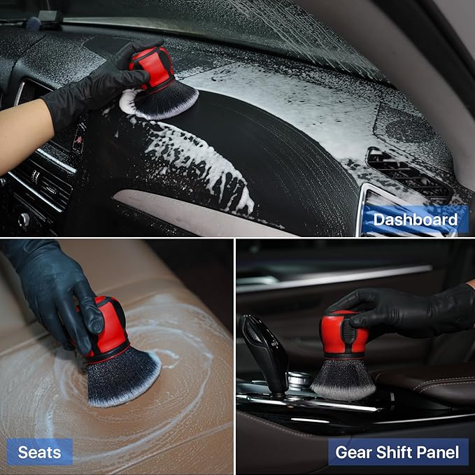 Car Ultra Soft Bristles Detailing Brushes, Curveball XL Synthetic Brushes, Interior Dusting Brush with Storage Rack, Automotive Detail Brush for Truck, SUV, RV, Cleaner for Door Panels- Red
