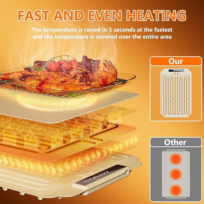 Warming Mat for Food, Electric Warming Tray, Fast Full Surface Graphene Electric Warming Tray, Extra Large Roll Up Silicone Food Warming Mat, Perfect for Gatherings, Parties &Everyday Use (Beige)