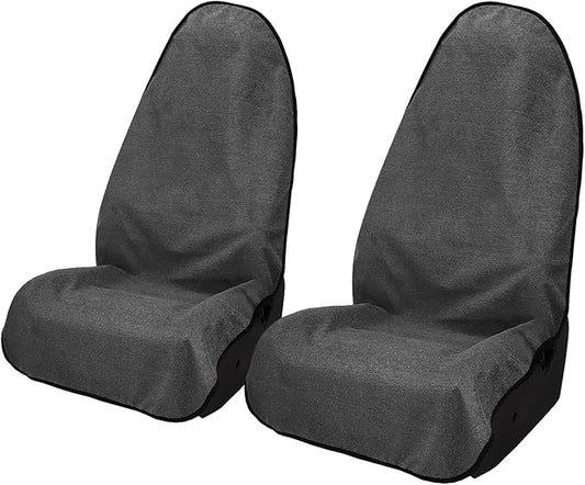 ZIMABLUE 2PCS Terry Cloth seat Cover Universal Waterproof Car Sport Towel Seat Cushion Non-Slip Sweat-Absorbent Towel Cloth Suitable for All Seasons Waterproof Beach Seat Cover Washable-Grey