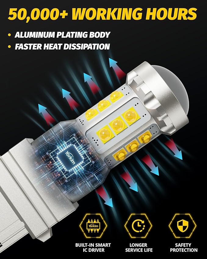 Yorkim 3157 LED Bulb White, 500% Super Bright, 3056 3156 3156A 3057 4057 3157 4157 T25 LED Bulbs for DRL, Reverse Light, Brake Light, Parking Lights with Constant Current Drive - Pack of 2