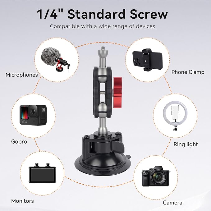Suction Cup Car Phone Mount, 360°Rotating Car Phone Holder Video Recording, Universal Ball Head Arm for Cellphone Car Holder, Heavy Duty Car Phone Mount for Dashboard, Windshield-SJ002 (Standard02)