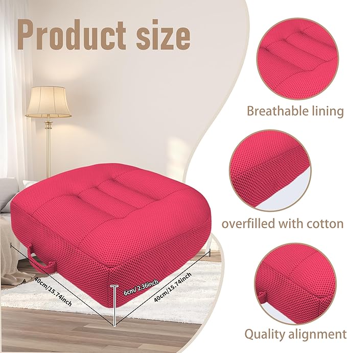 15.7x15.7x4.7 Inches Adjustable Thicknes Car Booster Seat Cushion Office boosr seat Cushion，Nylon Mesh & PP Memory Foam, Height-Adjustable for Driving, Office, Yoga, and Outdoor Use - Pink