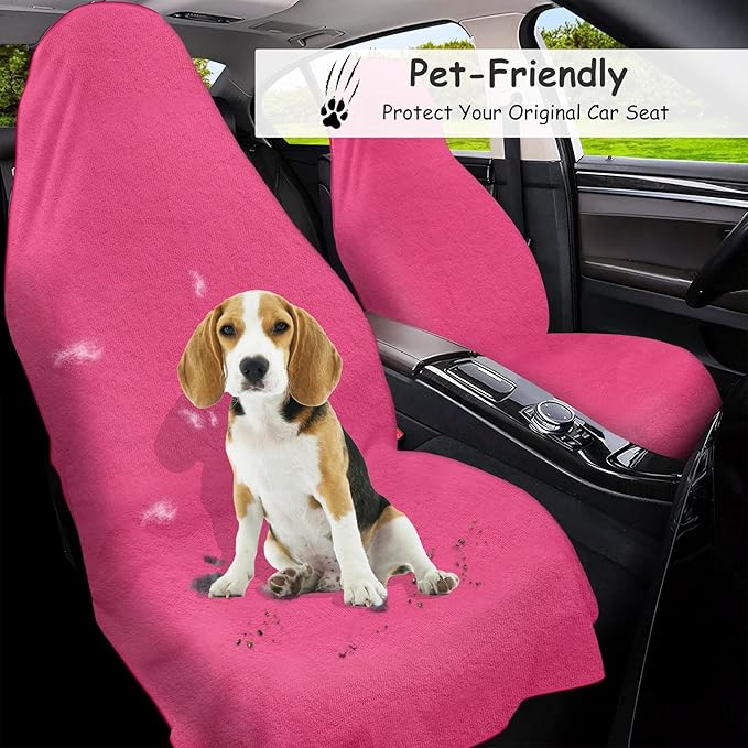 Car Seat Towel Cover, Universal Front Seat Protector for Cars, SUVs and Trucks, Sweat Towel Car Seat Cover for Gym, Yoga, Swimming, Pets and Family Travel, Dark Pink, 2 Pack