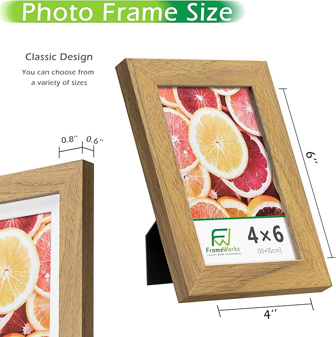 FrameWorks 2-Pack, 4x6 Picture Frame, Golden Oak – Classic Wooden Photo Frame with Tempered Glass, Modern Matte Finish for Prints, Posters, Certificates & Wall Decor – Gallery-Ready
