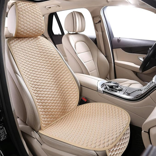 Car Seat Covers Cushion Pad,Front Seat Covers for Cars,Super Breathable,Storage Bags,Anti-Slip,Universal Automotive Seat Covers Fit for Most Sedans SUV Pick-up (Front Beige)
