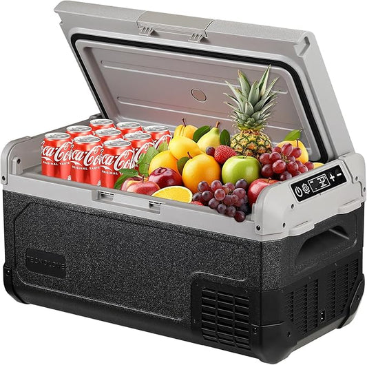 12V Car Refrigerator,21QT Portable Fridge Freezer with Blow Expansion Evaporator,-4℉~68℉ 12/24V DC & 120-240V AC Freezer Cooler for Truck RV SUV Camping Travel，Reversible Door