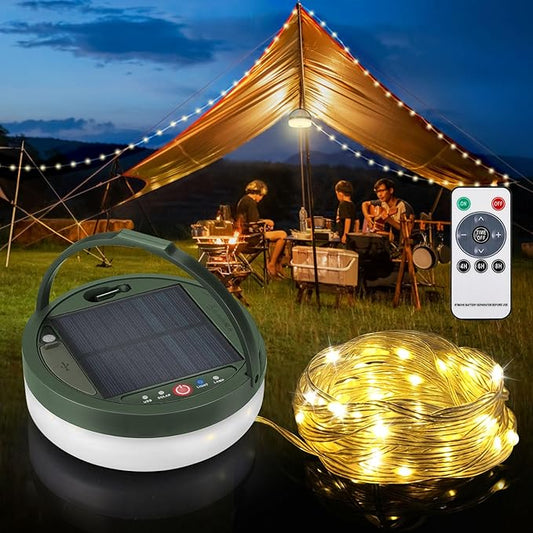 Anpro Solar Camping String Lights 4 in 1, 39.4Ft Ultra Long String with 150LEDs, 3600mAh Solar Powered and USB Rechargeable Light with Remote Control, Portable Camping Light for Hiking, Decorations