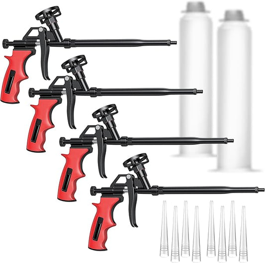 Pack of 4 Spray Expanding Foam Gun - Red Foam Dispensing Gun Long Foam Adhesive Gun Dispenser for Filling Sealing and Insulating Small Gaps
