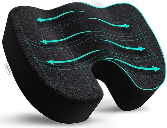 Bomdaia Seat Cushion Pillow for Office Chair, Car Seat Cushion Pad for Desk Chair, Non-Slip Memory Foam Coccyx Seat Cushion for Back, Sciatica & Tailbone Pain Relief (Black)