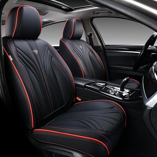 FLORICH Car Seat Covers, Front Seat Covers, 2 Pack Leather Seat Covers for Cars, Black and Red Car Seat Cushions Waterproof Automotive Driver Seat Covers Fit for Most Cars SUV Trucks