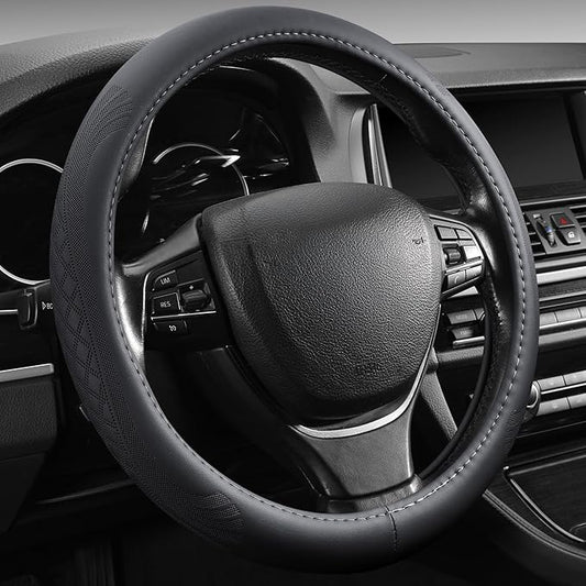 【2025 Model】 Premium Nappa Leather Car Steering Wheel Cover for Men Women, Non-Slip, Breathable, Universal 15 inches, Black