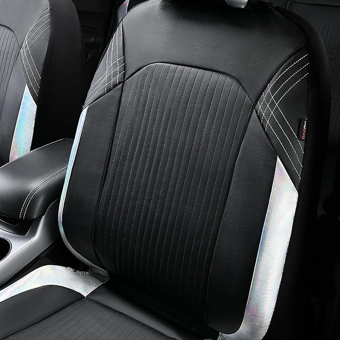 Flying Banner Synthetic Leather car seat Covers Full Set Front and Rear Bench Fashion Easy Installation Cup Holder Free (Black & Gray, Low Bucket - Full Set)