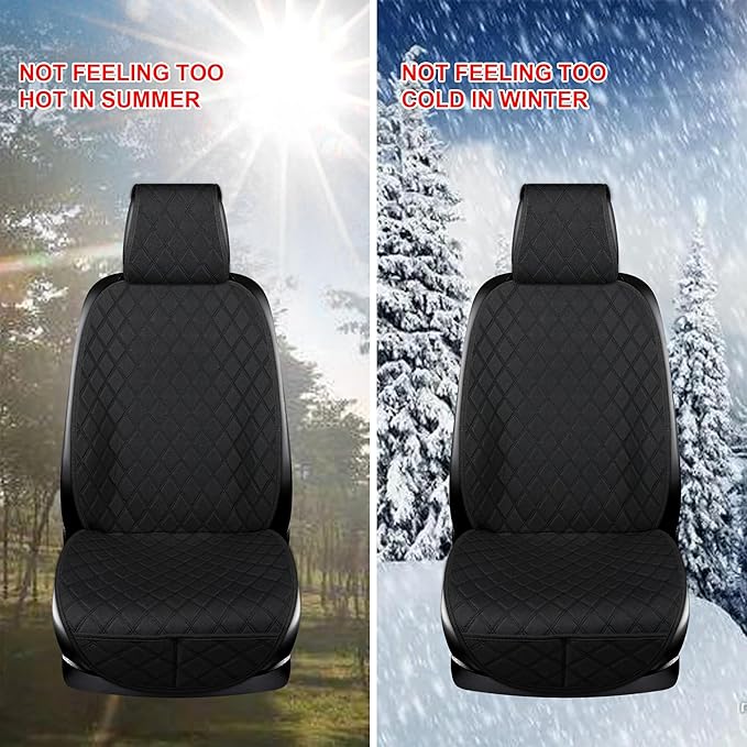 2PCS Linen Front Seat Covers for Cars Sideless Seat Covers Breathable Cloth Fabric Car Seat Protector Universal Fit Most Automotive, SUV, Trucks, Van(Black)