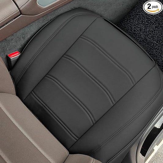 2 Pack Faux Leather Front Car Seat Covers Bottom Seat Cushion Covers, Anti-Slip Full Wrap Protection with Storage Pocket, Heavy Duty Universal Fit for Most Vehicles, Sedan, Truck, SUV
