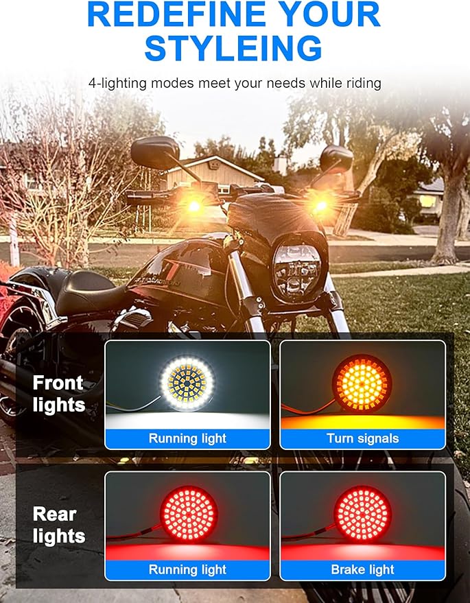 1157 1156 LED Turn Signals, 2" Bullet Led Lights Front Rear Blinker with 4 Dark Smoked Lenses Compatible for Harley Davidson Street Glide Road Glide Sportster Iron 883