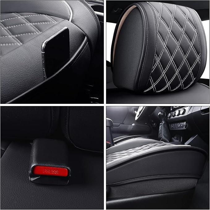 Aierxuan Toyota Tacoma Car Seat Covers Custom Fit 2005-2025 TRD Sport Limited SX Package Double Cab Pickup Truck Waterproof Leather Full Seat Cushions(Full Set, Black-White)