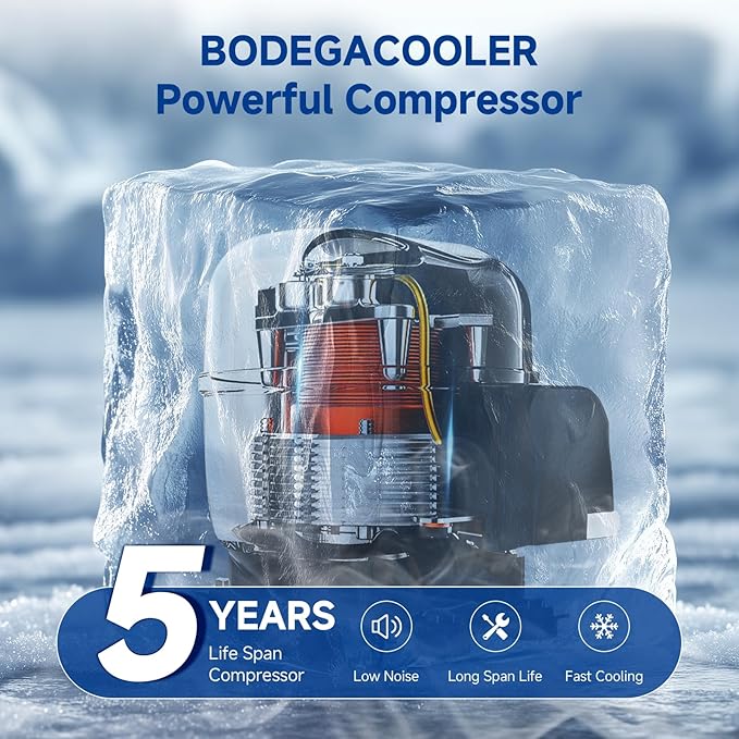 BODEGACOOLER 12 Volt Refrigerator, 116.2Quart RV Refrigerator with Freezer, Dual Modes RV Fridge with LED, (5℉-50℉) Travel Compressor Refrigerator 12/24V DC for Boat, Caravan, Truck, Camping (Black)