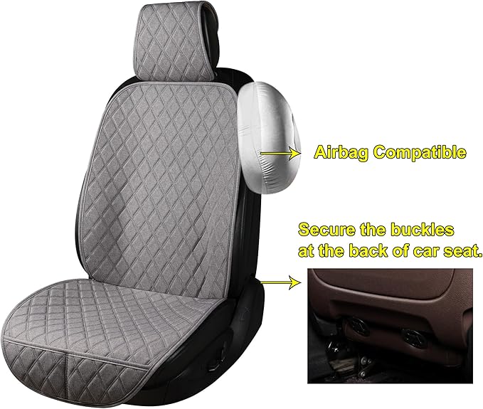 2PCS Linen Front Seat Covers for Cars Sideless Seat Covers Breathable Cloth Fabric Car Seat Protector Universal Fit Most Automotive, SUV, Trucks, Van(Grey)