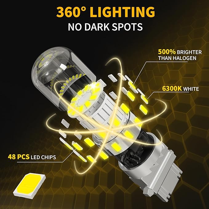 Yorkim 3157 LED Bulb White, 500% Super Bright, 3156 3056 3057 4157 3047 4057 3457 4114 LED Bulbs for Backup Reverse Tail DRL Parking Lights - Pack of 2