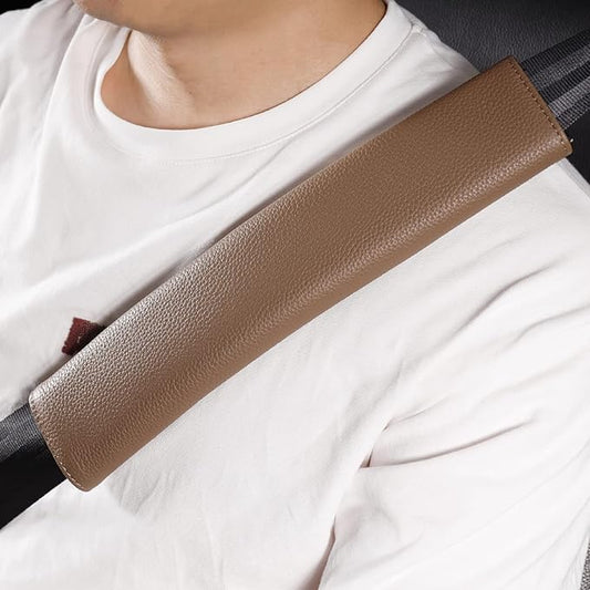 Car Seat Belt Covers for Adults Soft Leather Seatbelt Shoulder Pad Neck Cushion Protector Comfortable Driving Car Accessories Truck SUV Airplane Backpack (SC01Coffee-12.4in-1Pack)