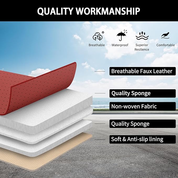 Car Seat Covers Full Set,Red Car Seat Covers,Leather Automotive Seat Covers,Breathable Waterproof Luxury Full Wrapping Edge Seat Covers Fit for Most Cars SUV and Sedans