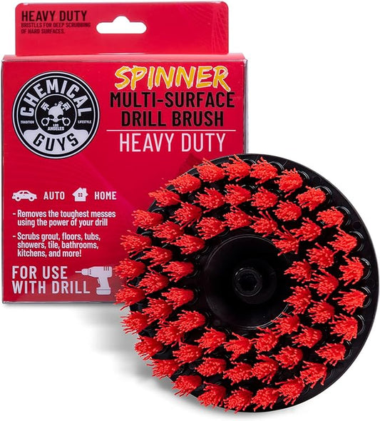 Chemical Guys ACC508 Heavy Duty Spinner Multi-Surface Drill Brush Attachment (Fits Any Standard Drill - Power Scrubber Removes Heavy Stains, Dirt & Grime from Grout, Tubs & Showers), Red