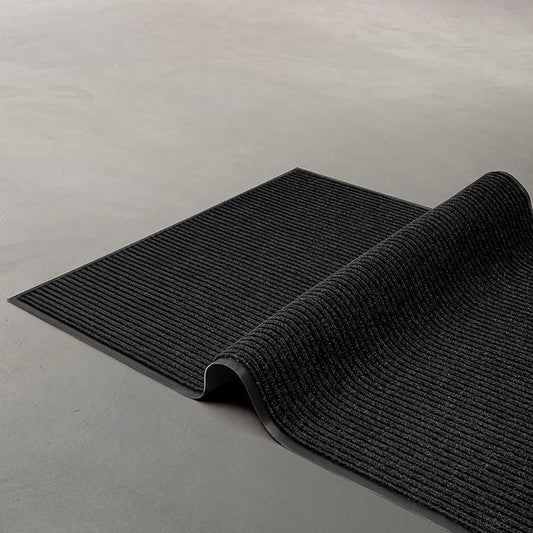 MaxMat® Commercial Floor Mat - Heavy Duty, Large Sizes, Indoor/Outdoor, Waterproof, Low-Profile, Easy to Clean Doormat (6 x 2 Feet, Black, MXM-RIB0026BK)