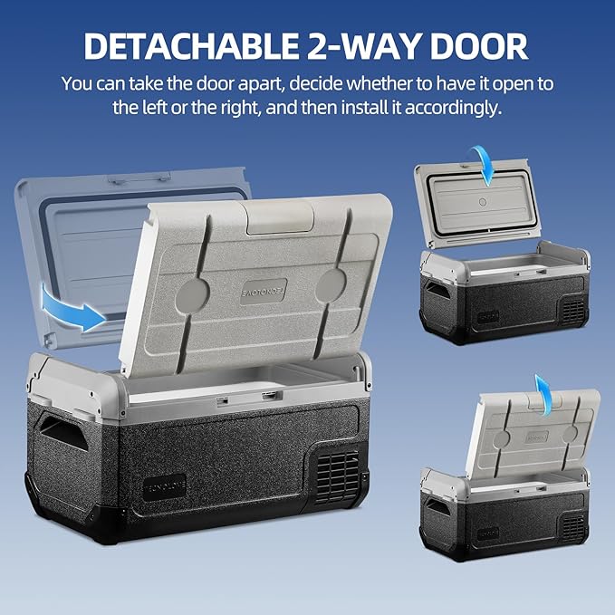12V Car Refrigerator,21QT Portable Fridge Freezer with Blow Expansion Evaporator,-4℉~68℉ 12/24V DC & 120-240V AC Freezer Cooler for Truck RV SUV Camping Travel，Reversible Door
