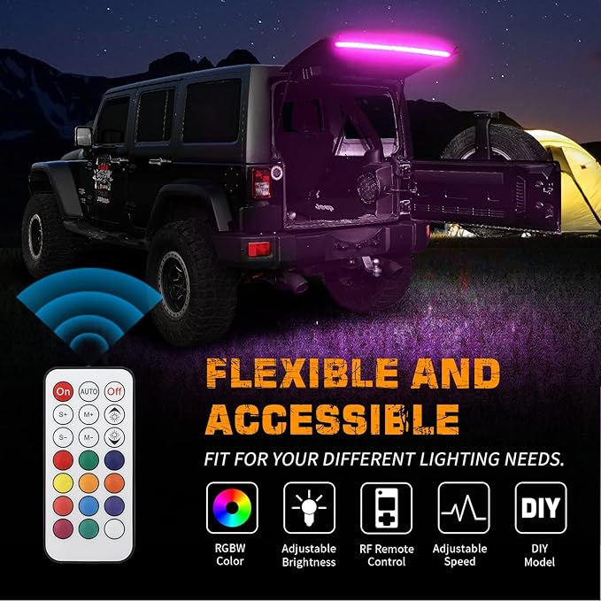XRIDONSEN 40 Inch RGBW Rear Window Lift Gate Dome Light Strip Back Glass Tailgate Hatch Trunk Cargo Camping Light RF Wireless Remote Compatible with Jeep Wrangler JL JK YJ TJ JKU JLU 2/4-Door SUV