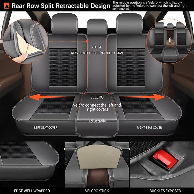 Seat Covers Fit for Nissan Frontier 2009-2023 2024 2025: Leather Car Seat Covers Full Set Ice Silk Breathable Waterproof Seat Cushion Protector (5 Seats; Black & Grey)