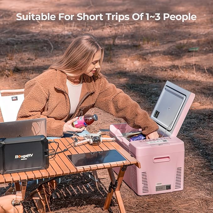 BougeRV Pink 23Quart Portable Refrigerator, 12 Volt Fridge 22L, Portable Freezer Compressor Cooler 12/24V DC 110~240 Volt AC for Truck Van RV Camper -8℉~50℉