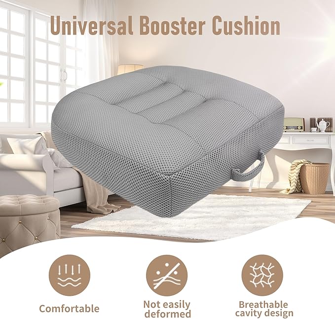 15.7x15.7x4.7 Inches Adjustable Thicknes Car Booster Seat Cushion Office boosr seat Cushion，Nylon Mesh & PP Memory Foam, Height-Adjustable for Driving, Office, Yoga, and Outdoor Use - Gray
