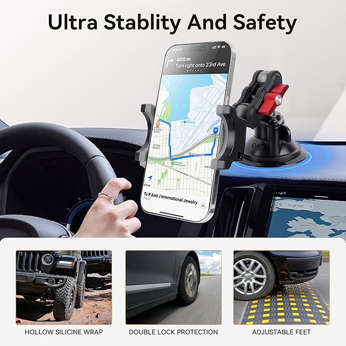 Suction Cup Car Phone Mount, 360°Rotating Car Phone Holder Video Recording, Universal Ball Head Arm for Cellphone Car Holder, Heavy Duty Car Phone Mount for Dashboard, Windshield-SJ002 (Standard02)