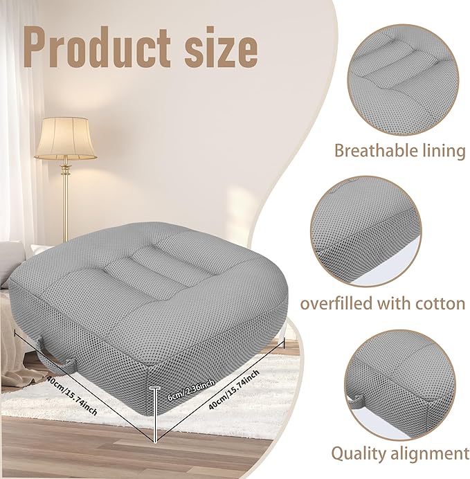 15.7x15.7x4.7 Inches Adjustable Thicknes Car Booster Seat Cushion Office boosr seat Cushion，Nylon Mesh & PP Memory Foam, Height-Adjustable for Driving, Office, Yoga, and Outdoor Use - Gray