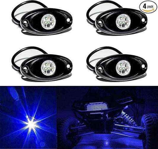 YONEDA 4 Pods Blue Rock Lights 6000K Ultra Bright LED Neon Underglow Light IP68 Waterproof for Trucks SUV UTV ATV RZR Car Boats Pickup Motorcycle