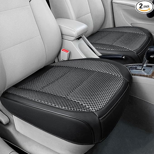 2 Pack Black Ventilated Cool Bottom Car Seat Cover, 3D Air Mesh Breathable Front Leather Car Seat Protectors, Universal Fit Automotive Comfortable Seat Cushion with Storage Pocket for Car Truck SUV