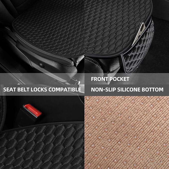 Car Seat Covers Cushion Pad,2PCS Front Bottom Seat Covers for Cars,Super Breathable,Storage Bags,Anti-Slip,Universal Automotive Seat Covers Fit for Most Sedans SUV Pick-up(2Pcs Black)