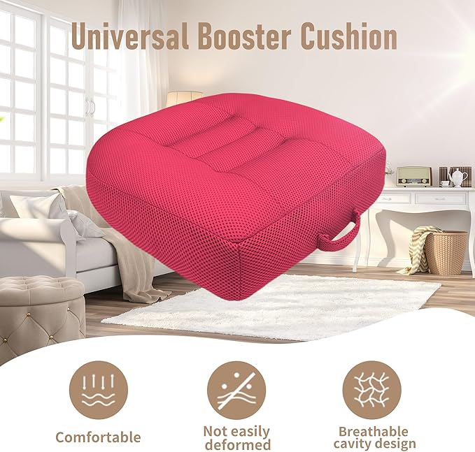 15.7x15.7x4.7 Inches Adjustable Thicknes Car Booster Seat Cushion Office boosr seat Cushion，Nylon Mesh & PP Memory Foam, Height-Adjustable for Driving, Office, Yoga, and Outdoor Use - Pink