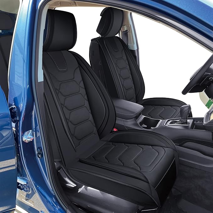 OASIS AUTO Custom Fit Seat Covers for Forester/Outback/Legacy/Impreza/Crosstrek 2010-2025, Waterproof Durable Faux Leather Seat Protector Cushion (Front Pair, Black)